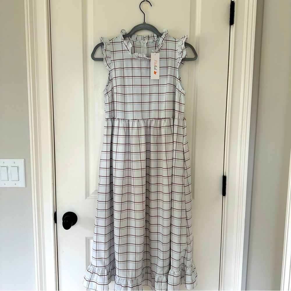 Plaid Sleeveless Western Inspired Midi Dress